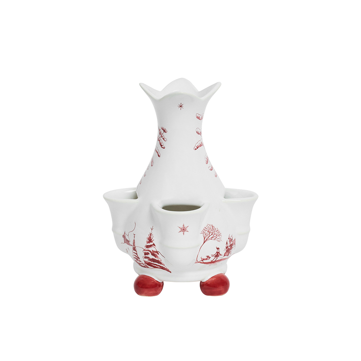 White ceramic planter with red floral designs