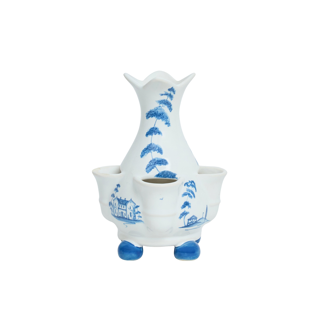 White ceramic vase with blue patterns 