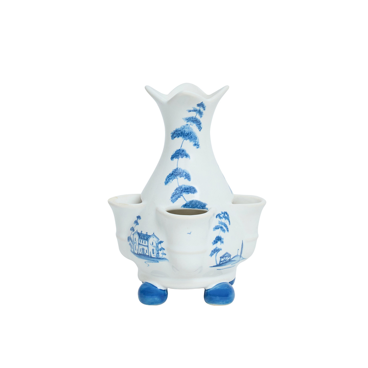 White ceramic vase with blue patterns 