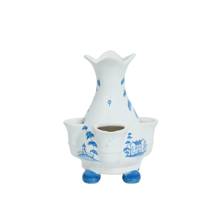 White ceramic vase with blue floral patterns