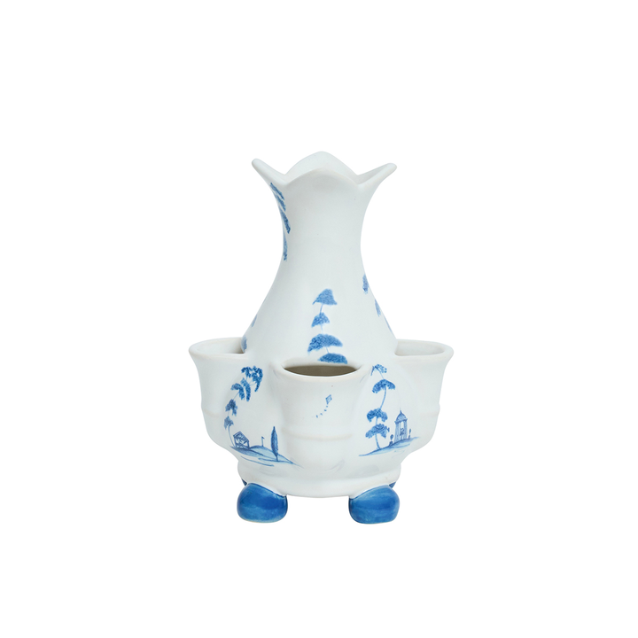 White ceramic vase with blue patterns