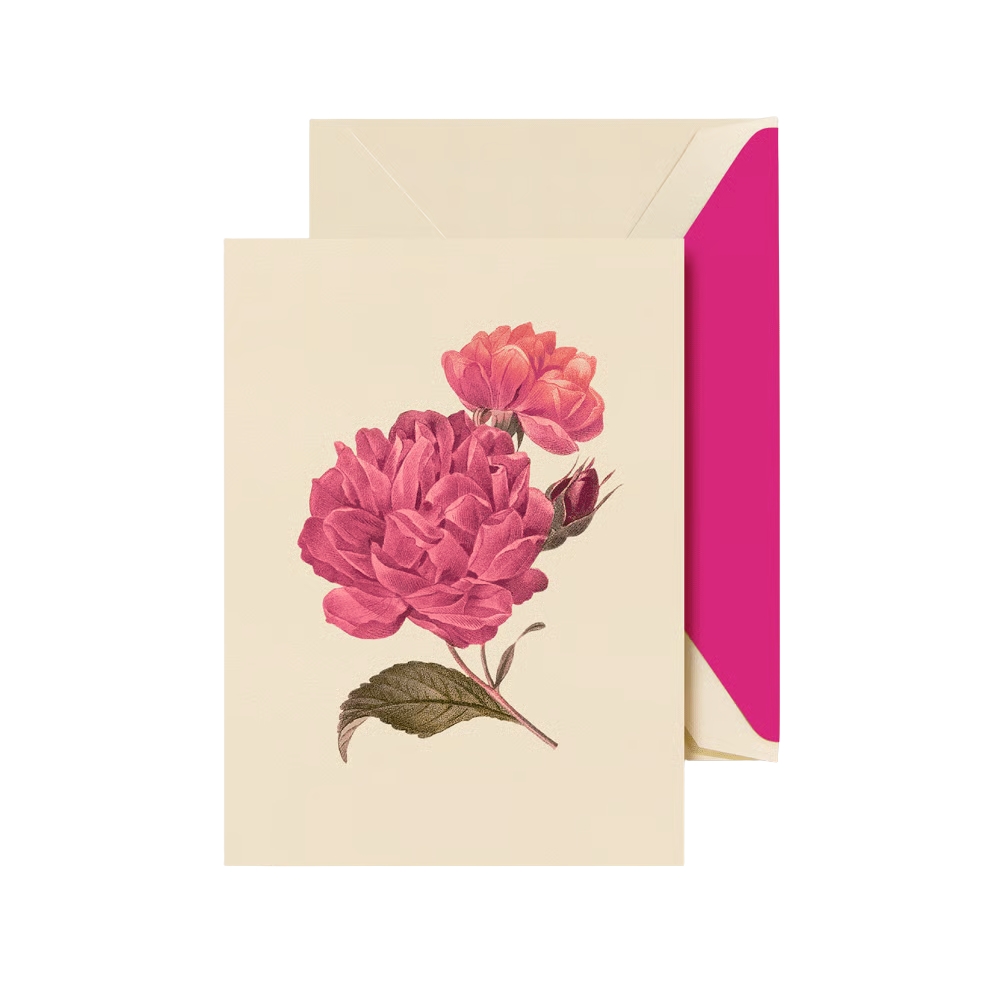 Floral card with pinkpeonies on a beige background