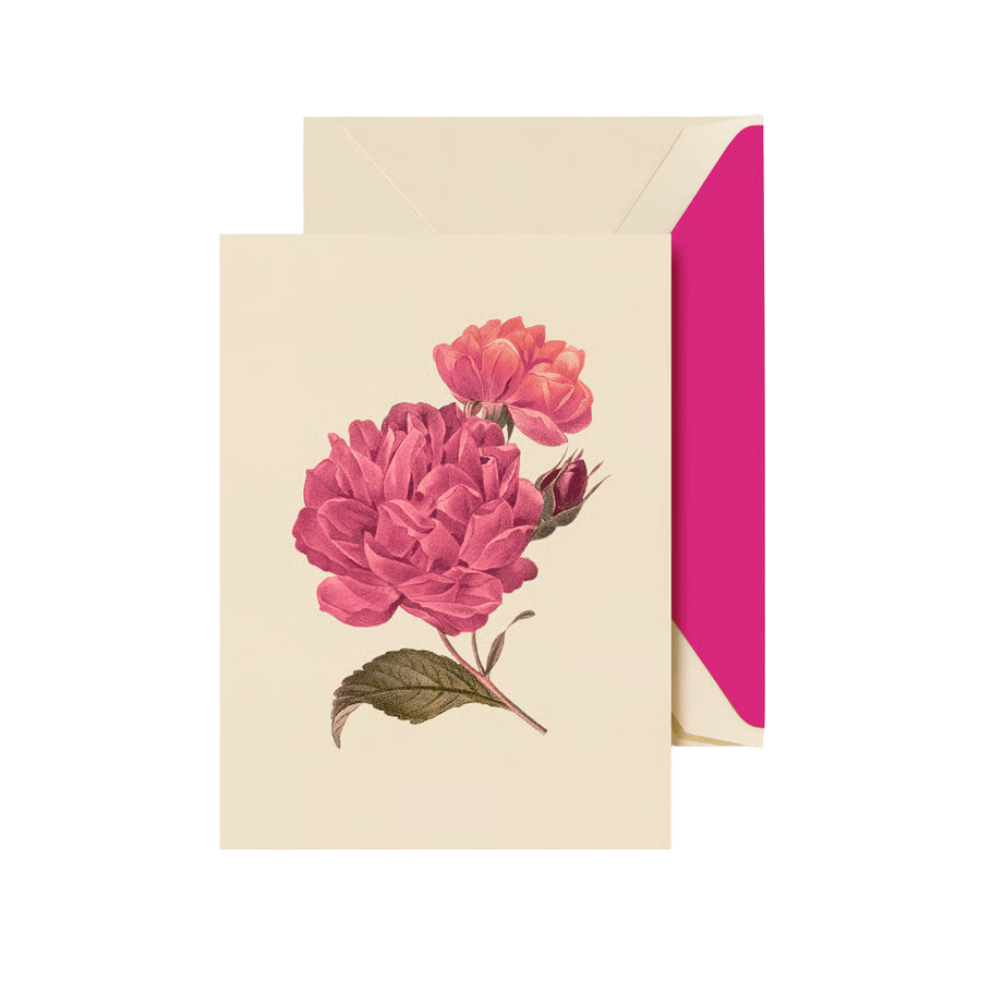 Floral card with pinkpeonies on a beige background