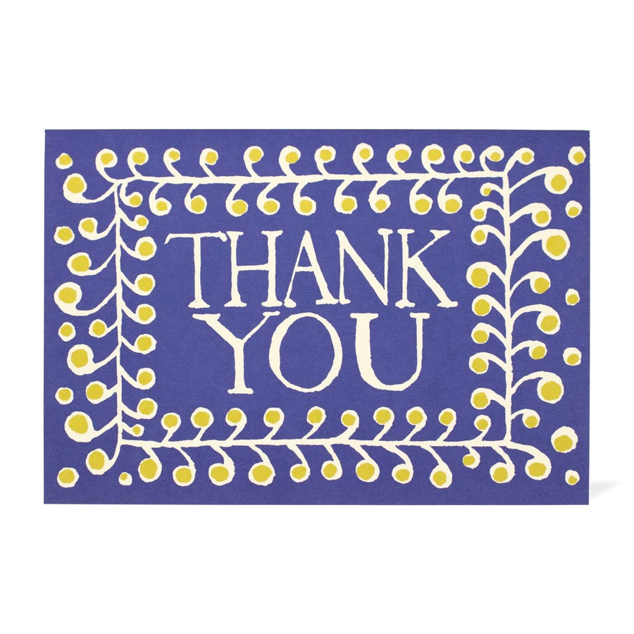 blue card with 'Thank You' text a  yellow dot pattern
