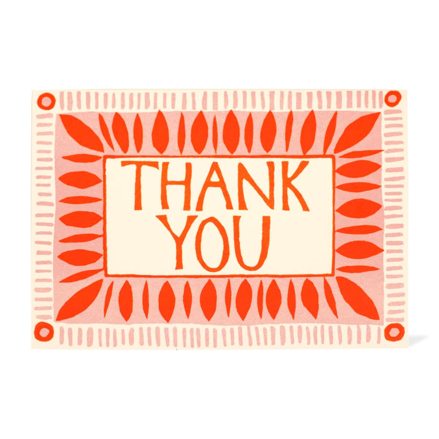 Card with 'Thank You' text and red leaf patterns 