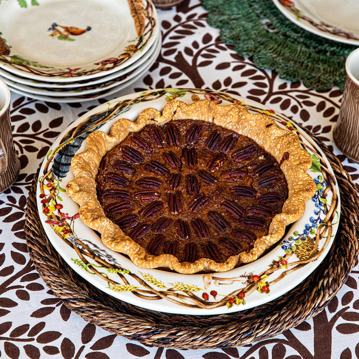 Juliska Forest Walk Pie Dish with pumpkin pie