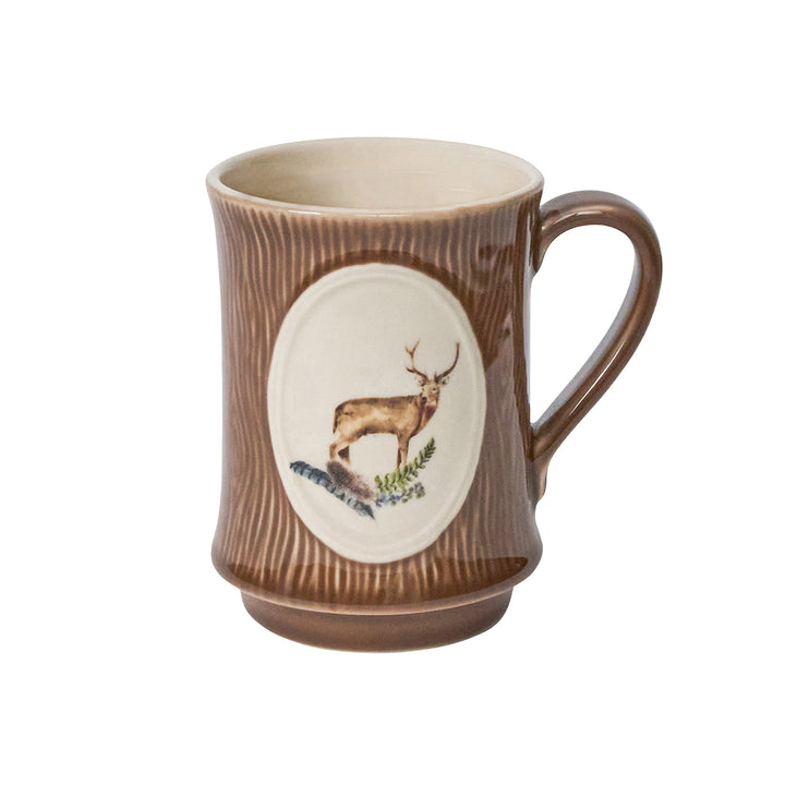 Ceramic mug with a deer design on a white background
