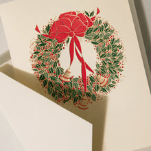 Load image into Gallery viewer, Crane and co christmas Card green wreath details
