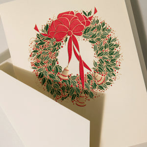 Crane and co christmas Card green wreath details