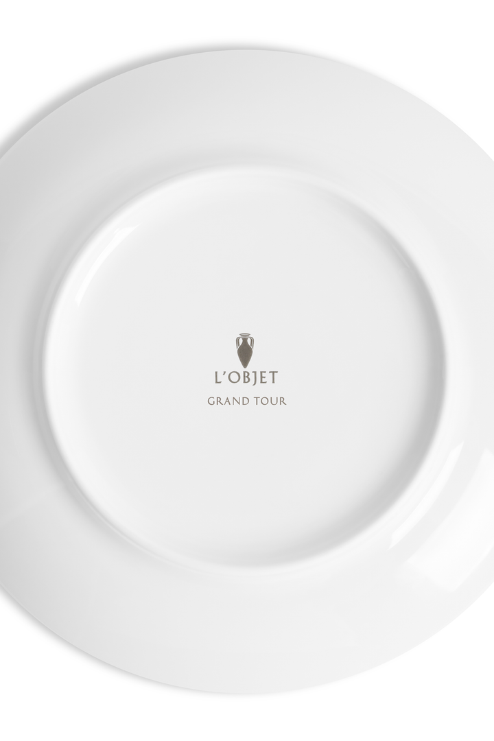 White plate with 'L'Objet Grand Tour' logo 