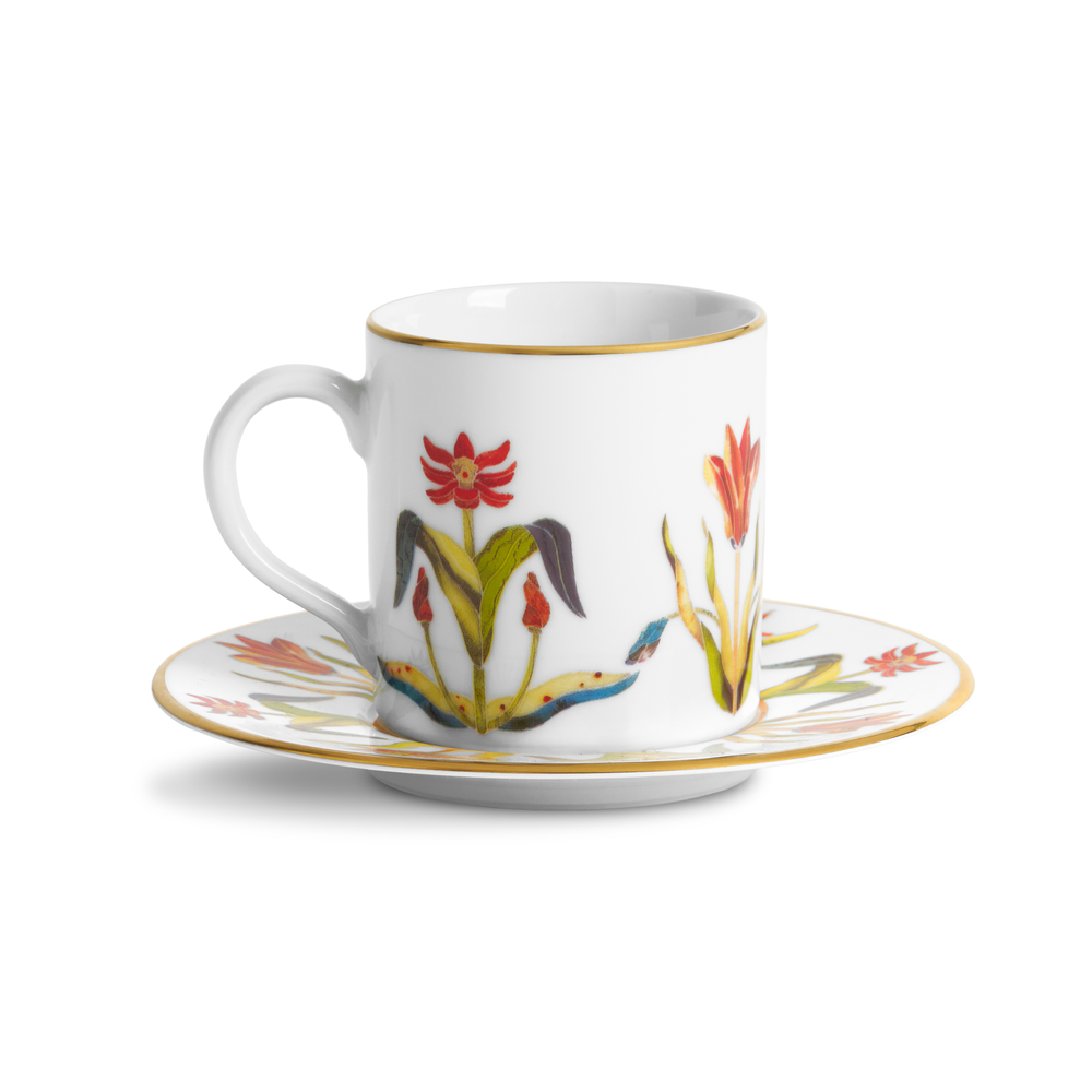 Ceramic cup and saucer with floral design