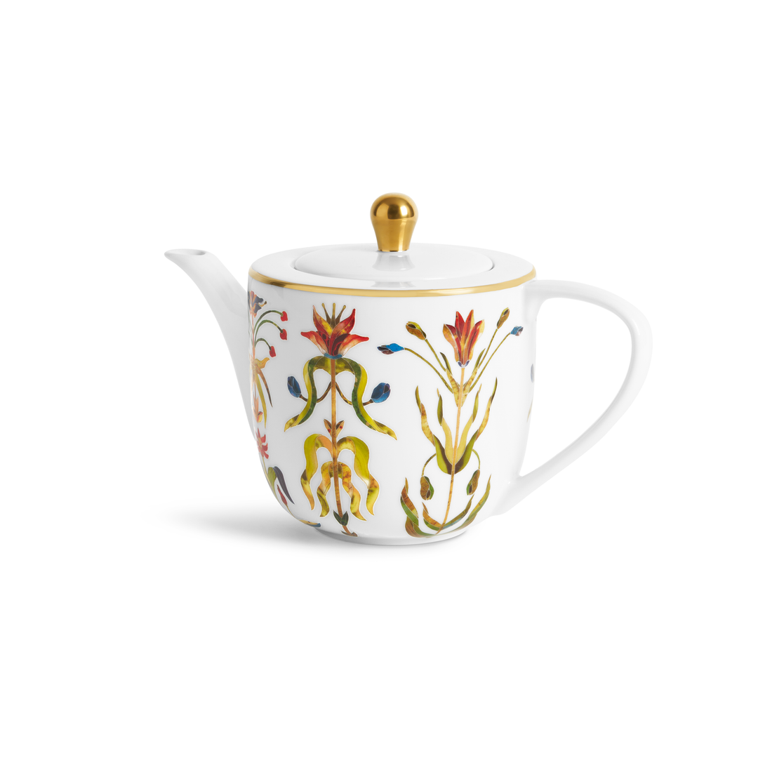 Teapot with floral design and gold accents