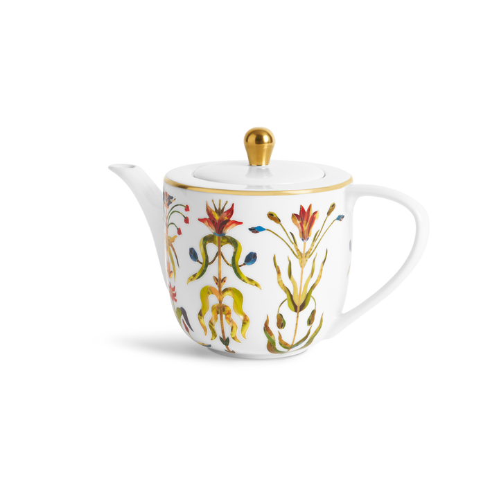 Teapot with floral design and gold accents