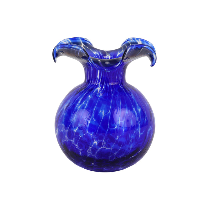 Blue patterned glass vase with a wavy rim 