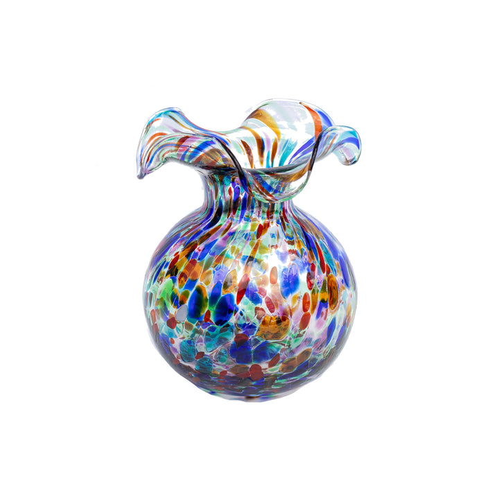 Multicolored glass vase with a flared mouth