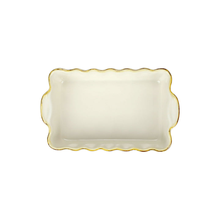 Rectangular ceramic baker with scalloped edge  on a white background