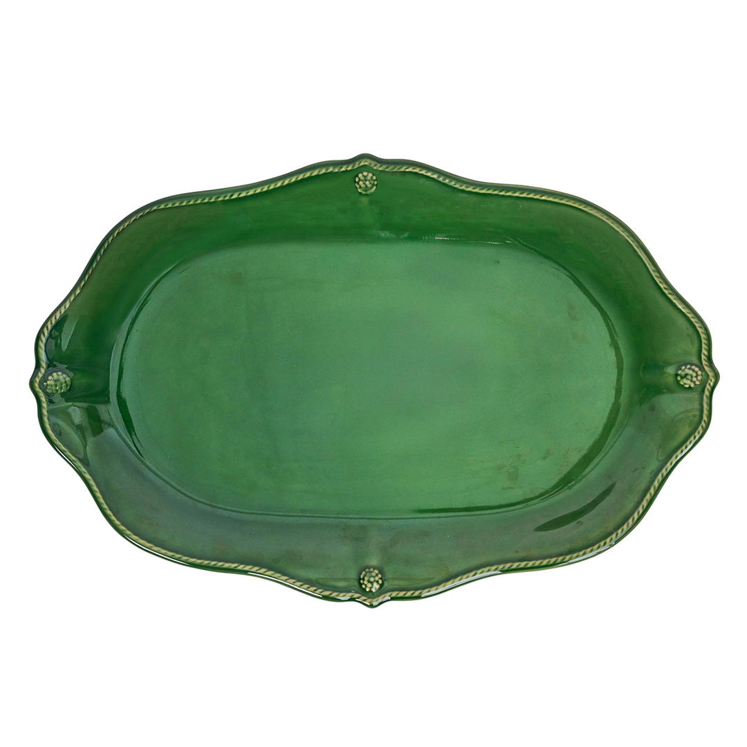 Green ceramic platter with decorative edges