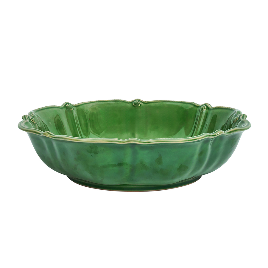 Green ceramic bowl with scalloped edge 
