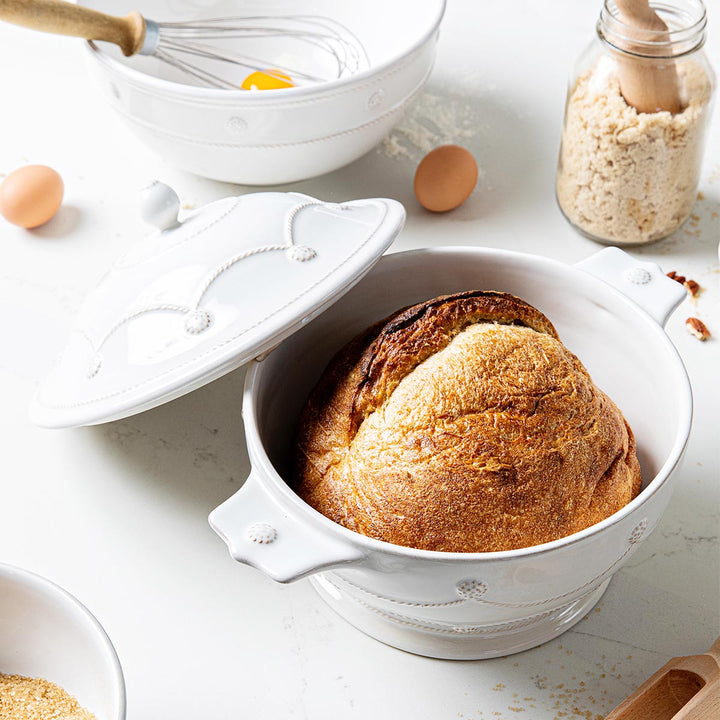 Juliska Berry & Thread Whitewash Lidded Casserole with bread