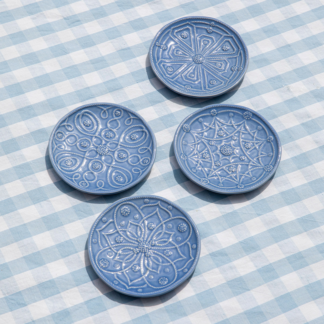 Juliska Jardins Du Monde Chambray Side/Cocktail Plate Assorted Set of 4