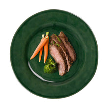 Load image into Gallery viewer, juliska puro basil dinner plate with food 
