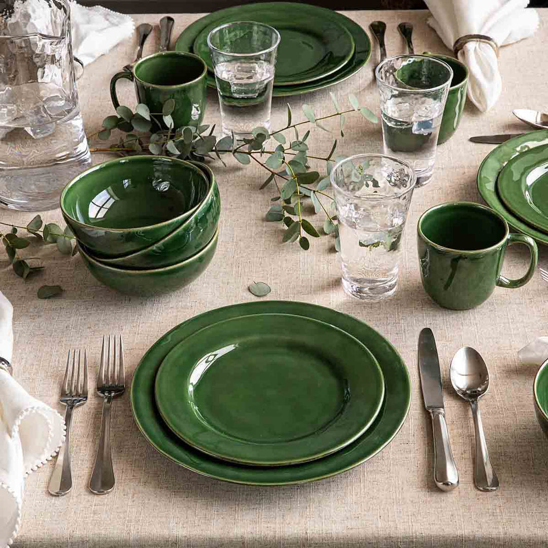 juliska puro basil plate mug and bowls with bistro bright satin flatware