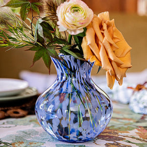 Juliska Puro Blue Vase 6 inch with flower bouquet