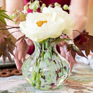 Juliska Puro Green Vase 6 inch with white flowers