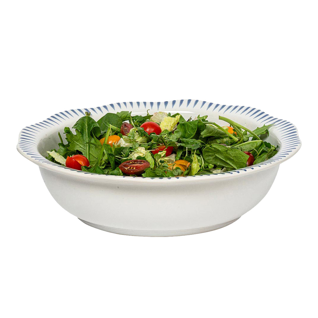 Juliska Sitio Stripe Delft Blue Serving Bowl with salad