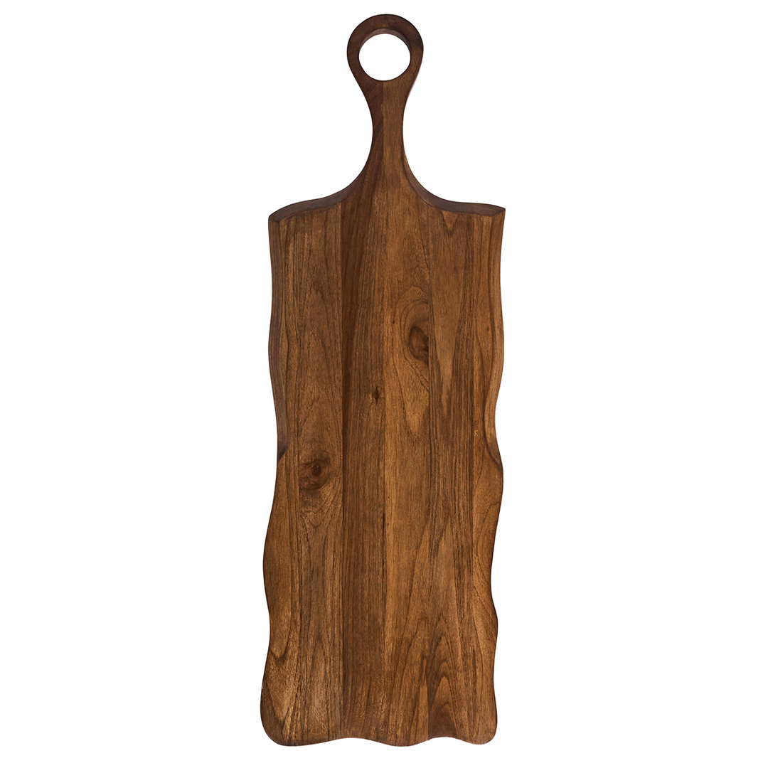 Wooden cutting board with a handle on a white background