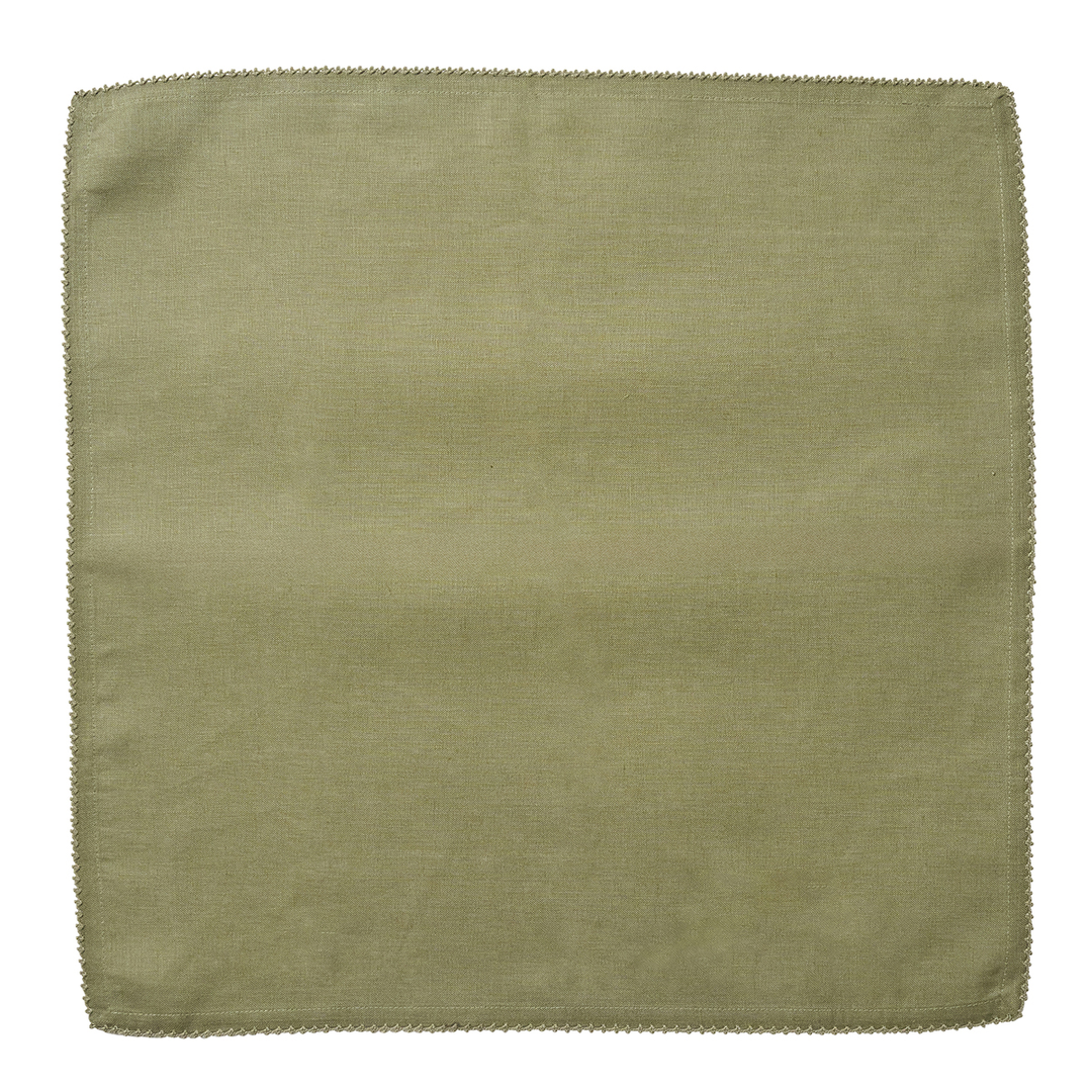 Green fabric napkin with an embroidered edge
