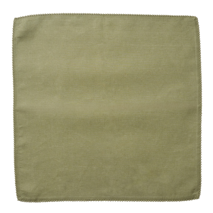 Green fabric napkin with an embroidered edge
