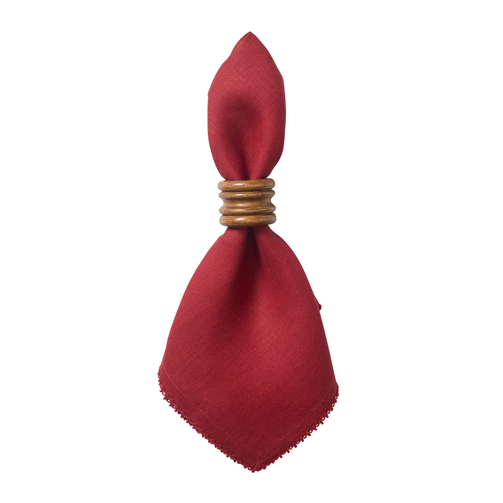 Red napkin with a wooden rin