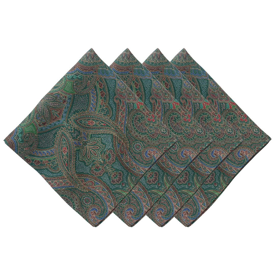 Set of four green paisley patterned napkins