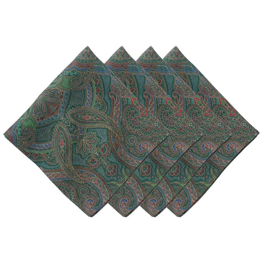 Set of four green paisley patterned napkins