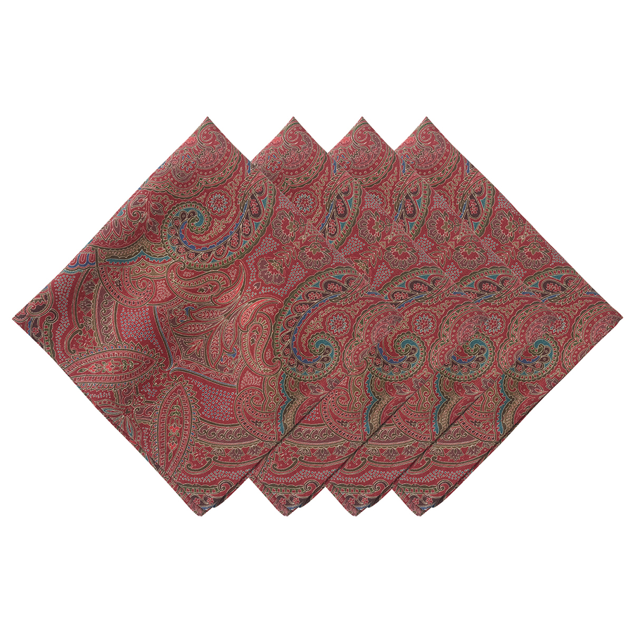 Set of four red paisley patterned napkins