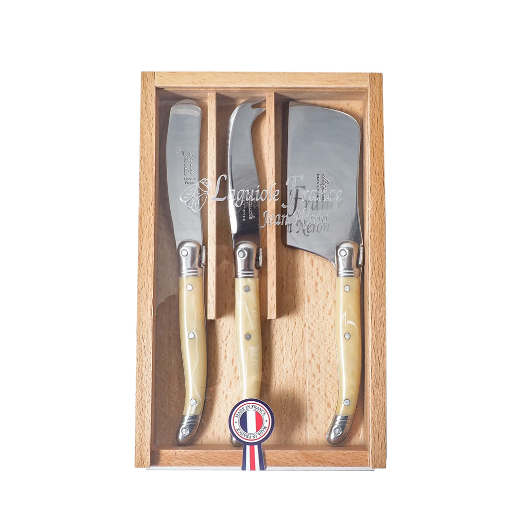 Laguiole Olivewood Mini Cheese Knives in Wooden Box w/ Acrylic Lid