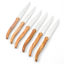 Load image into Gallery viewer, Laguiole Olivewood Steak Knives in Wooden Box w/ Acrylic Lid
