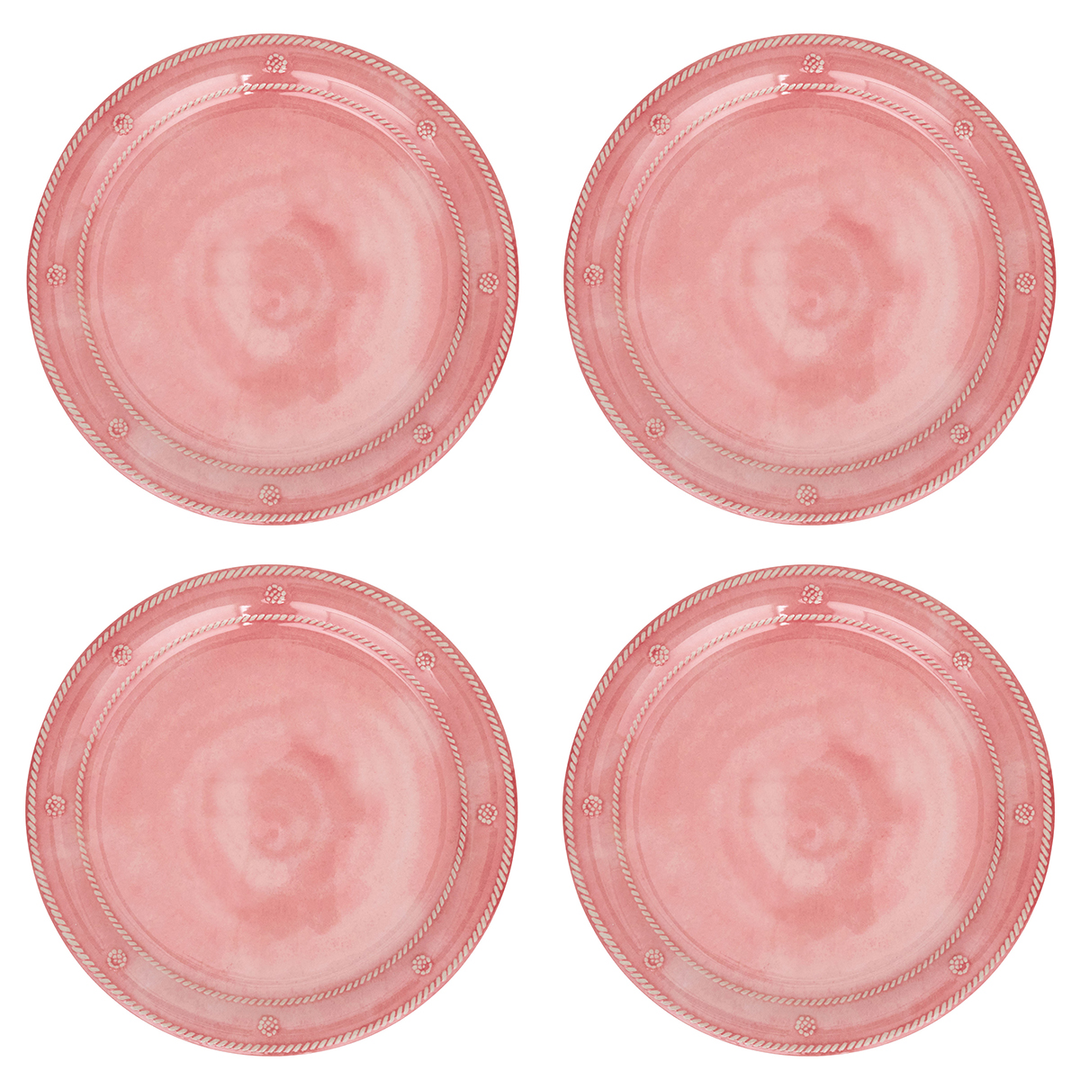 Four round pink plates arranged in a 2x2 grid