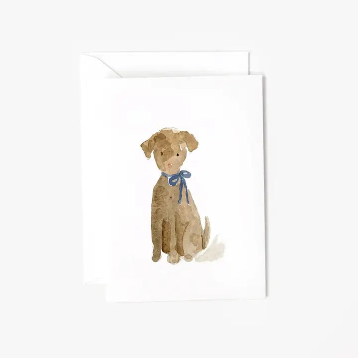 Illustration of a dog with a blue bow tie on a white background