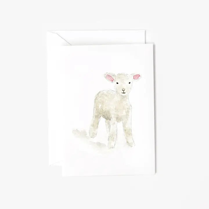 Illustration of a lamb on a white greeting card