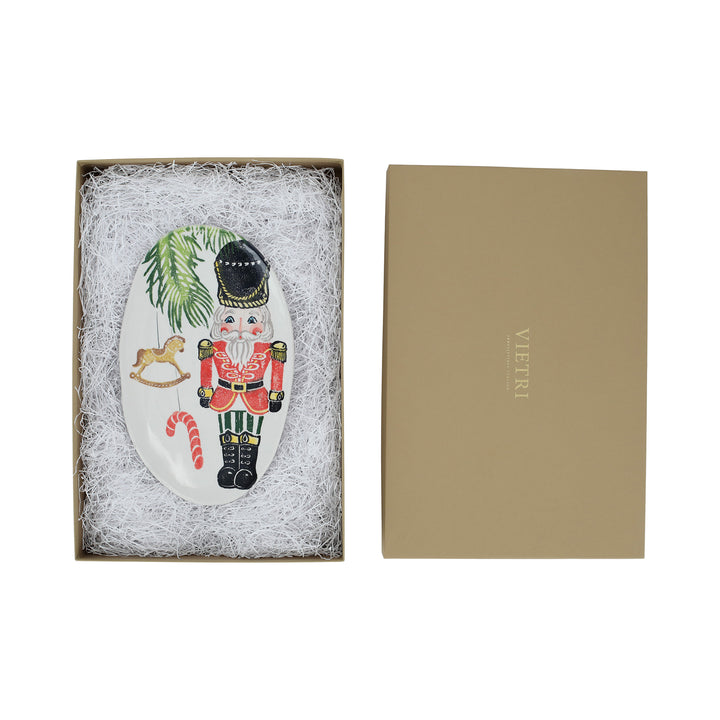 Decorative oval platter with nutcracker design by vietri in a gift box