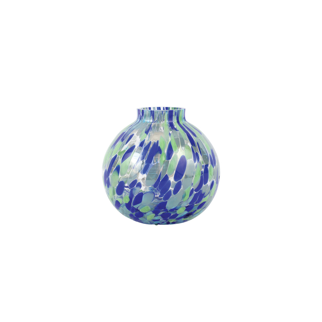 Decorative glass vase with blue and green pattern