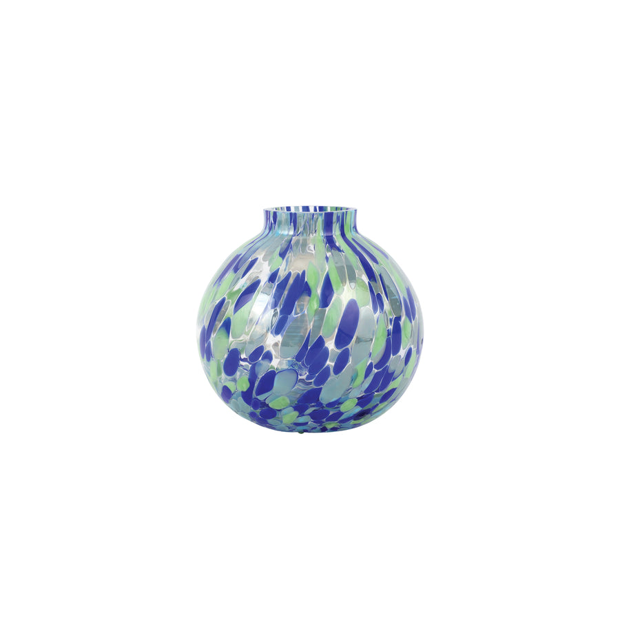 Decorative glass vase with blue and green pattern