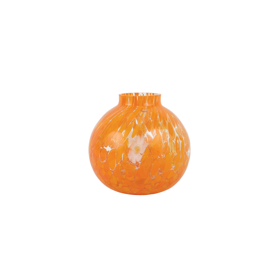 Orange vase with a speckled pattern