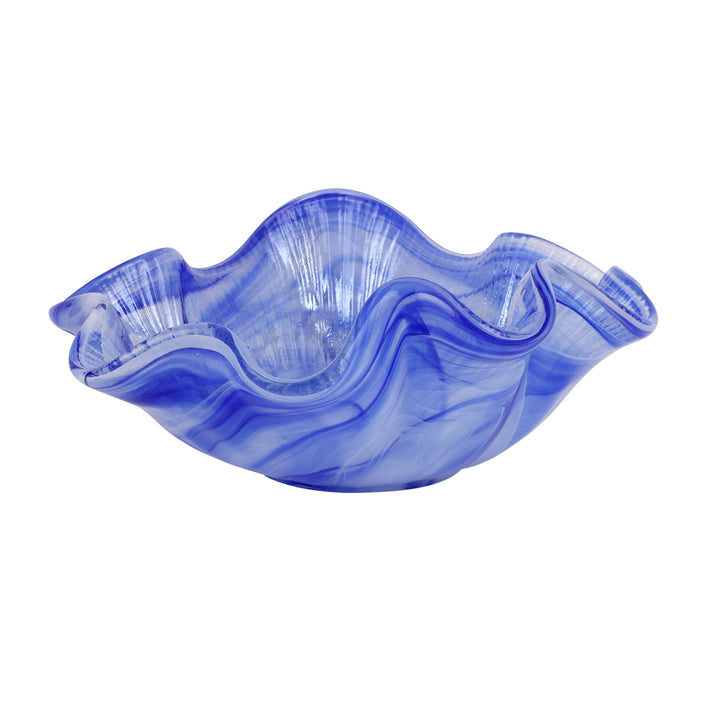 blue ruffled glass dish 