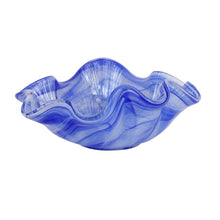 Load image into Gallery viewer, blue ruffled glass dish 
