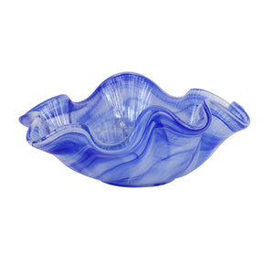 blue ruffled glass dish 