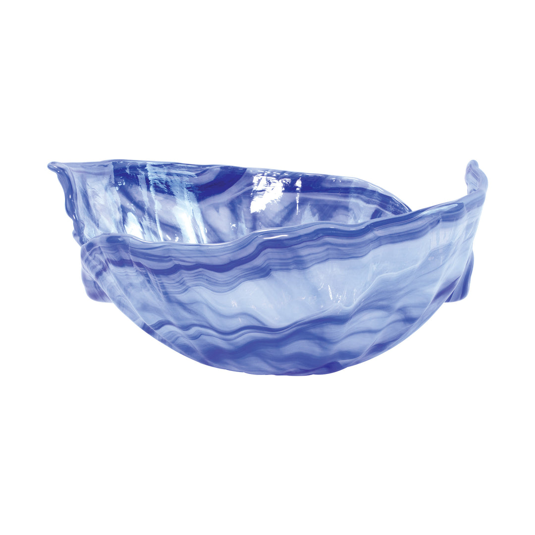 blue glass bowl with a unique edge