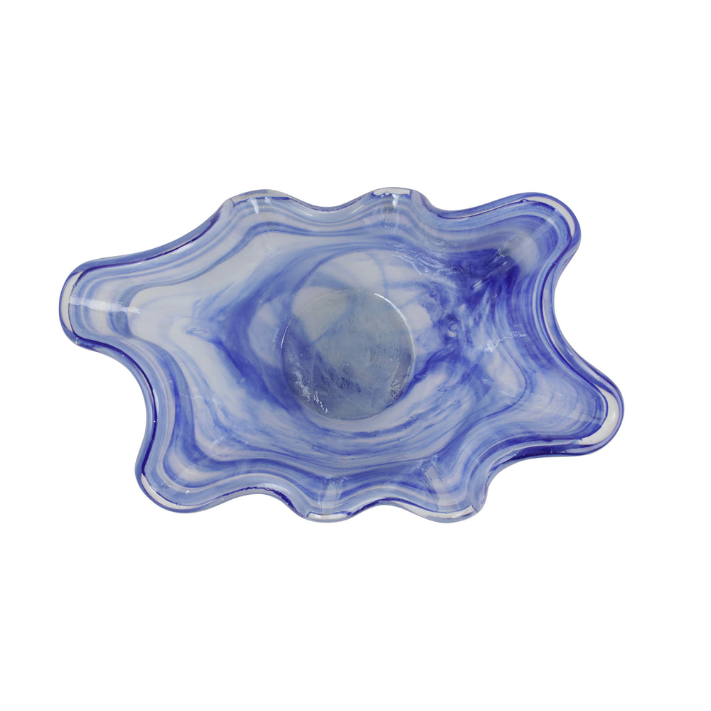 top view of blue vase with ruffle edges